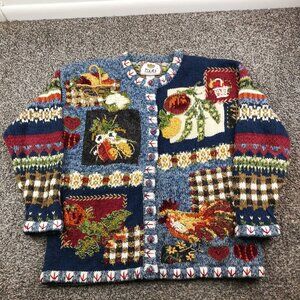 Vintage 2000 Tiara Sweater Halloween Thanksgiving Cardigan Autumn Womens Small